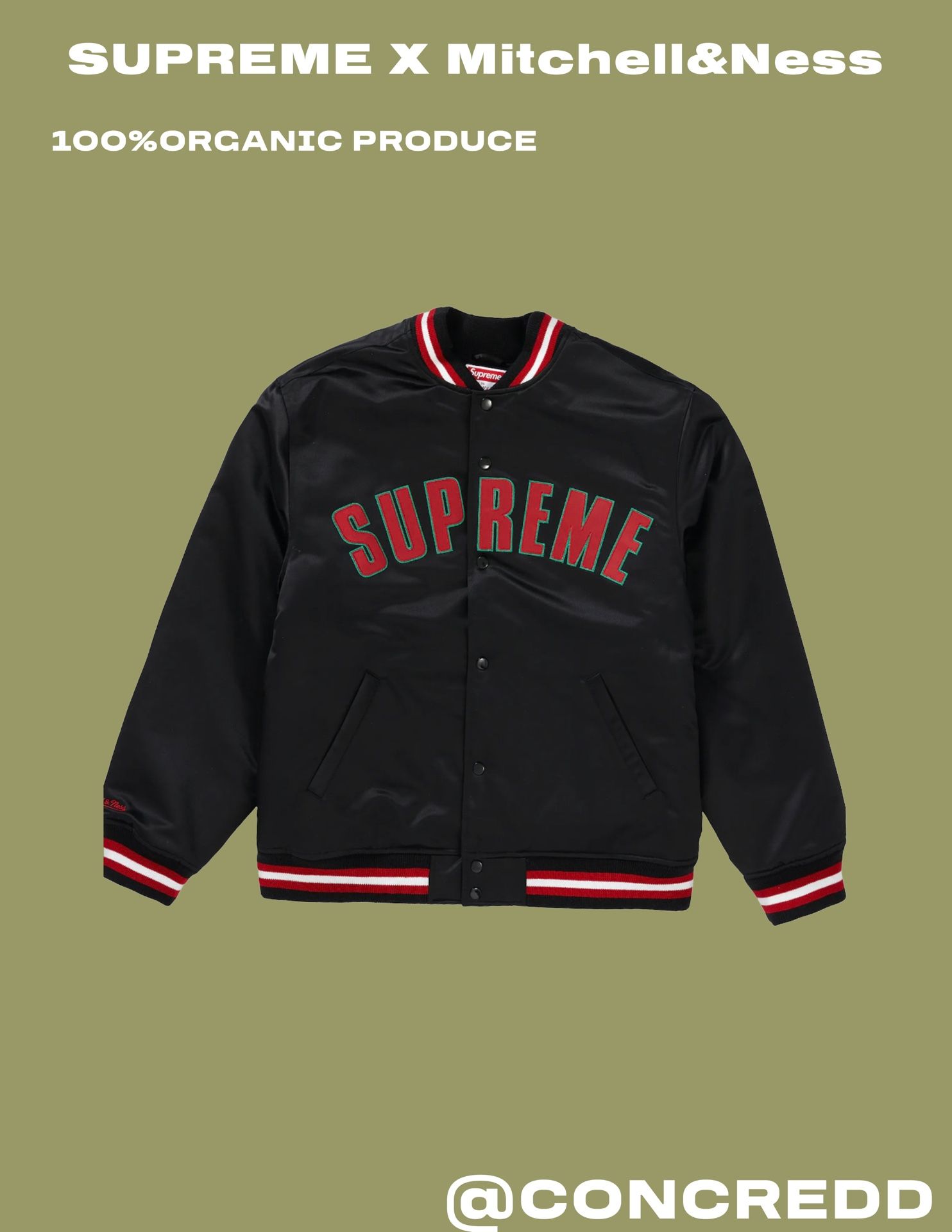 Supreme Mitchell & Ness Satin Varsity Jacket (Black)