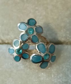 Vintage sterling silver flower ring women's 7