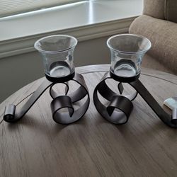 Two Metal And Glass Votive Holders 