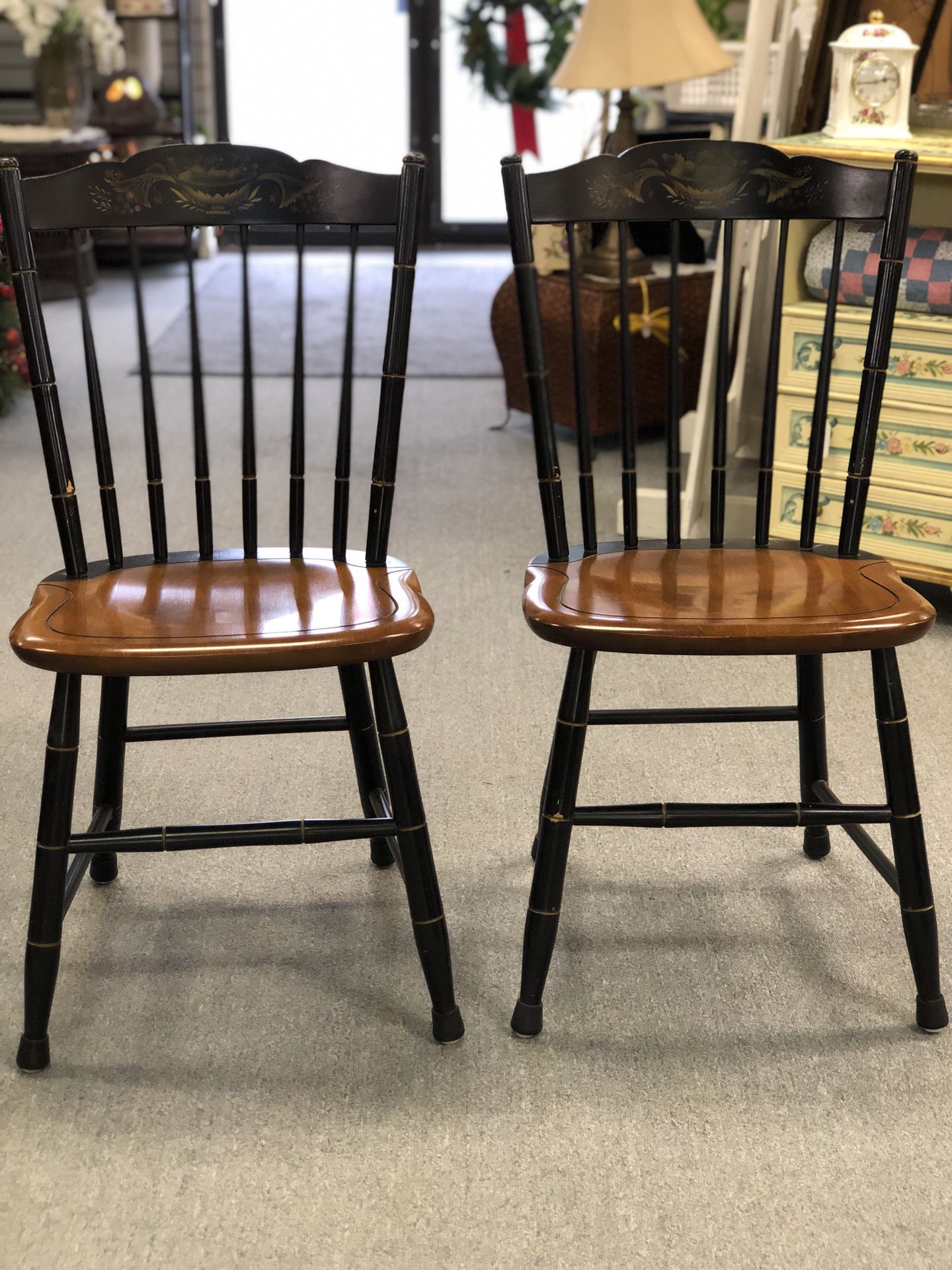 2 wooden L. Hitchcock Chairs in Black Harvest