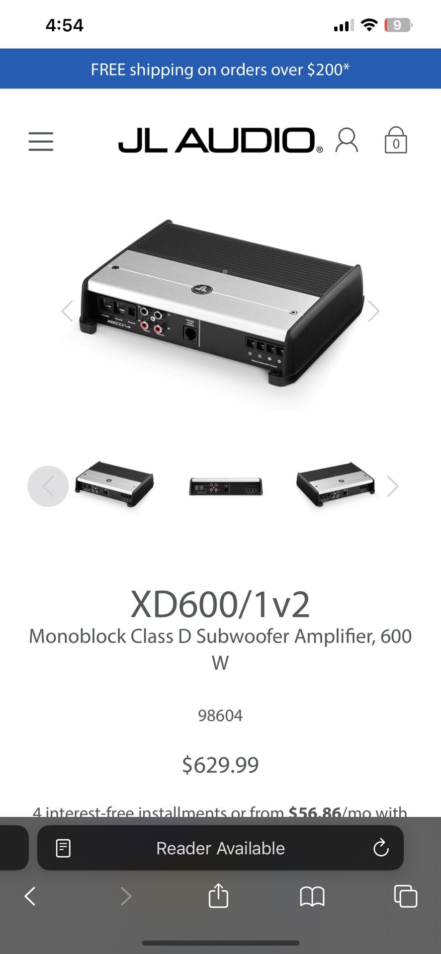 JL Audio Car Amp XD600/1 Refurbished