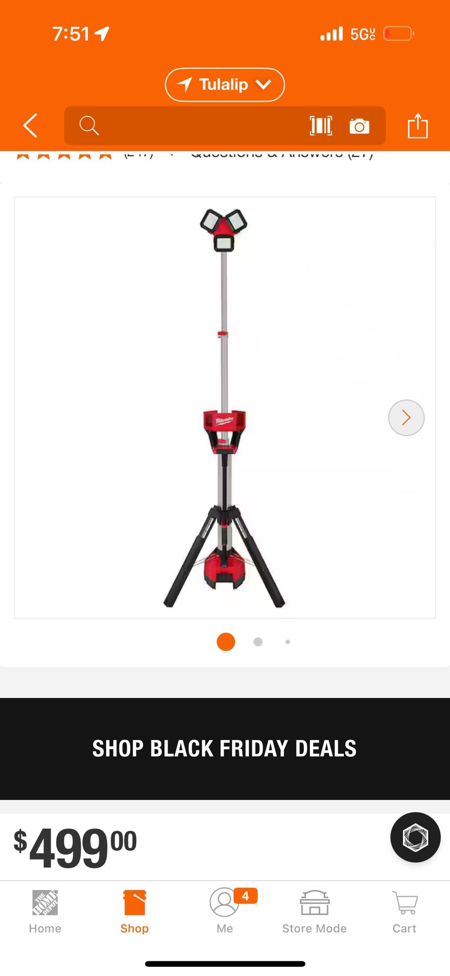 Milwaukee M18 18-Volt Lithium-Ion Cordless 6,000 Lumens Rocket Dual Power Tower Light with Charger (Tool-Only)