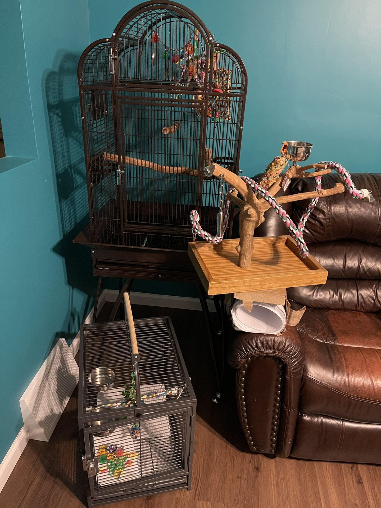 Bird Cage, Travel Cage, and Play Stand