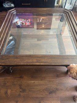 Elegant Solid Wood & Glass Coffee Table – Ornate Carved Design