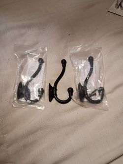 3 Matte Black Decorative Metal Coat and Hat Hooks.