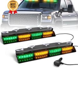 NEW HLauto 48-LED Emergency Dash Strobe Light Bar - Green & Amber 2-in-1 Warning Light