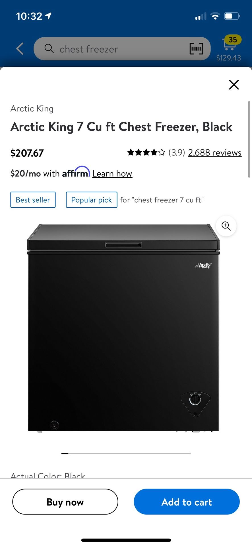 7 Cubic Feet  Black Chest Freezer 