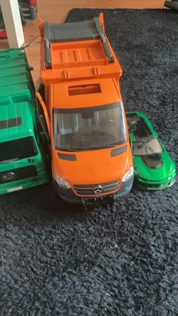 toy, garbage truck, and cars