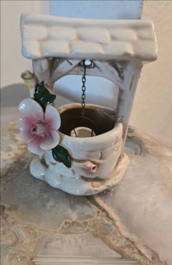 Ceramic Wishing Well Figurine with Flowers