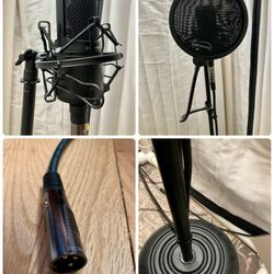 Audio-Technica AT2020 XLR Cardioid Condenser Microphone with stand and accessories