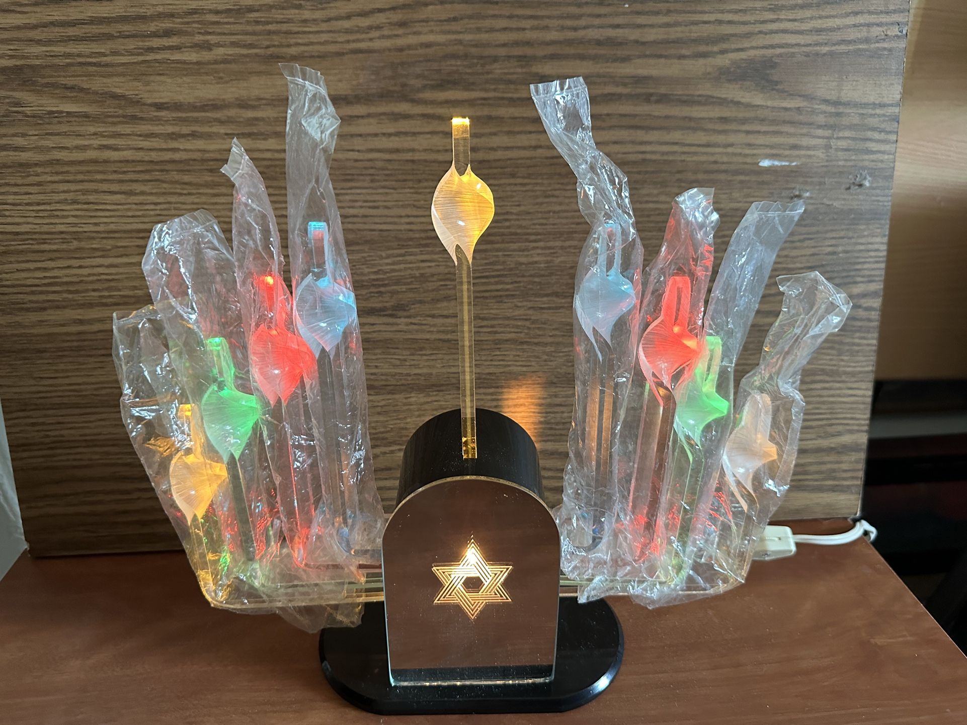 Lucite Electric Menorah With Multi Color Bulbs