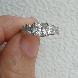 Moisannite Ring, Size 9,  Rhodium Over Sterling Silver.