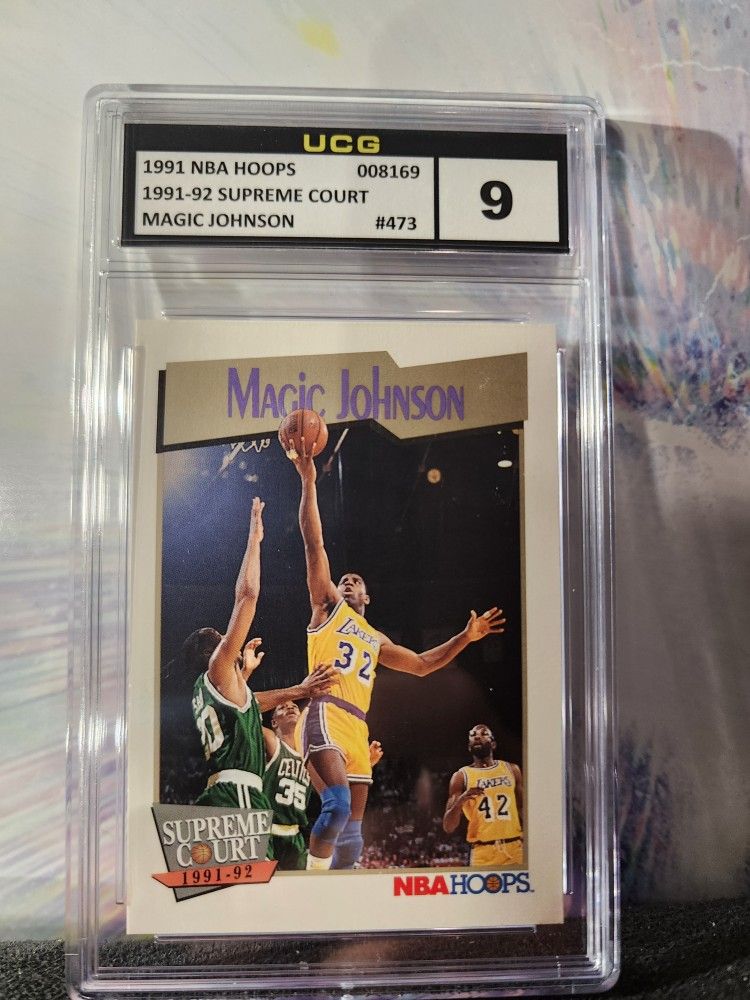 1991-92 NBA Hoops "Supreme Court" Magic Johnson card (#473).UCG Mint 9