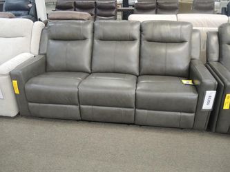 Abbyson Rhodes Gray Leather Manual Reclining Sofa