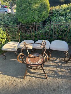 Wrought Iron Patio Dining Set with Mosaic Table