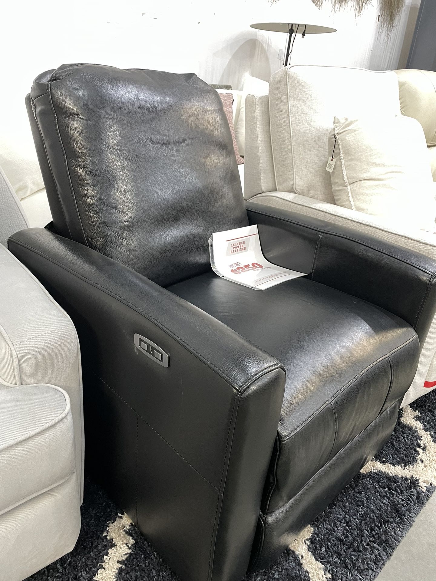 Leather Power Recliner-Black