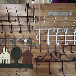 Wrought Iron Hook Racks | Set of 9 | Wall Mount & Over the Door | Coat Rack Organized Storage