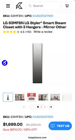 LG S3MFBN LG Styler® Smart Steam Closet with 3 Hangers