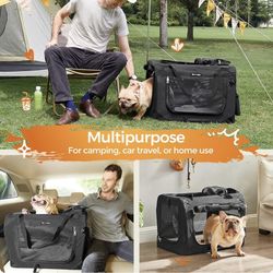 24 Inches Collapsible Soft Dog Crate, Portable Travel Dog Crate for Indoor and Outdoor Use, Dog Carrier Kennel with Safety Zippers