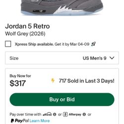 DS Jordan 5 Wolf Grey Size 9