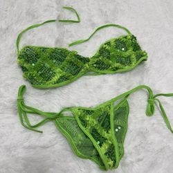 New small neon green micro bikini festival rave outfit swimsuit y2k dance scrunch bottom 