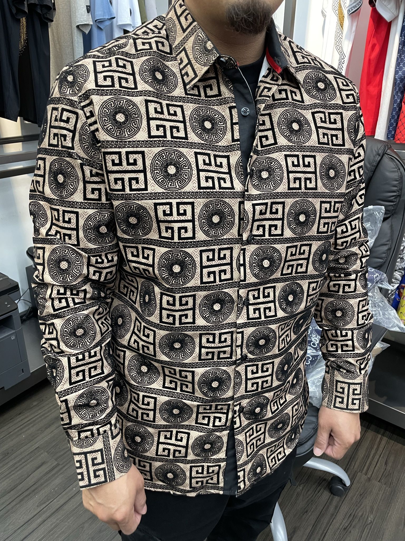 Men’s fashion, designer, button down shirt, flocking