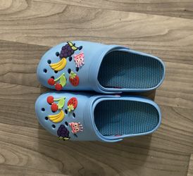 Cute Women's Fashion Garden Clogs Slip-On Slides/ Women Fruits Blue Summer Shoes/ Cute Shoes/ Soft Thick Sole Sandals 