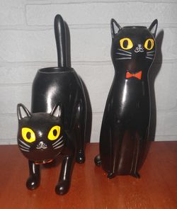 BLACK CAT CANDLE HOLDERS (2)