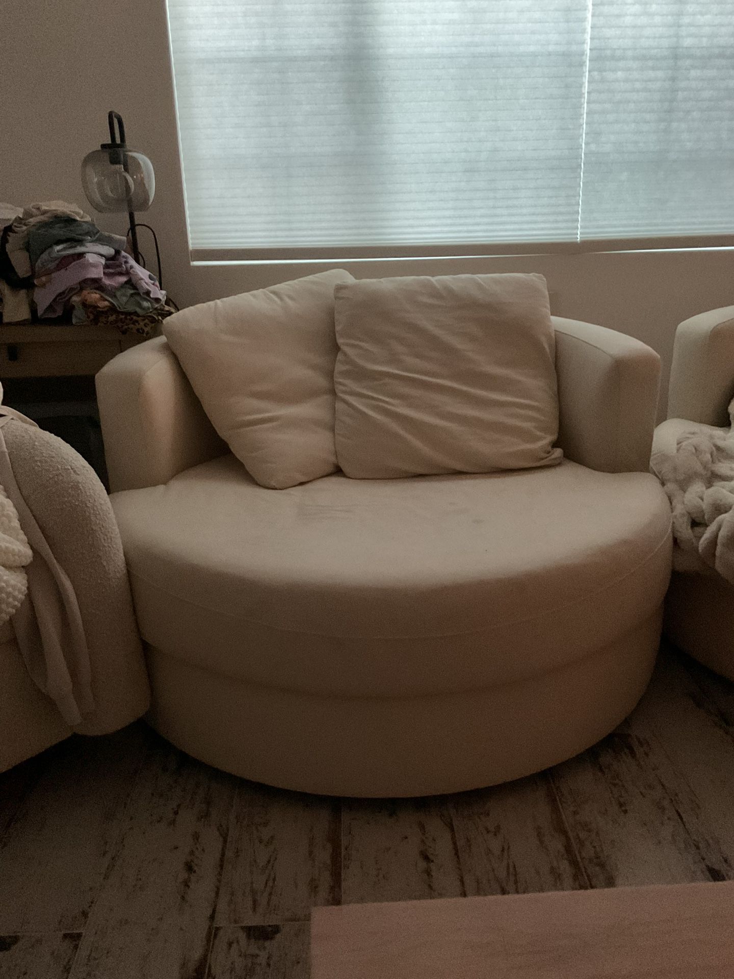 Two For The Price Of One Cream, Balboa Swivel Chair, Pottery Barn