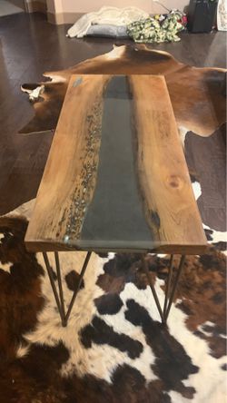 Custom made epoxy and mesquite river table