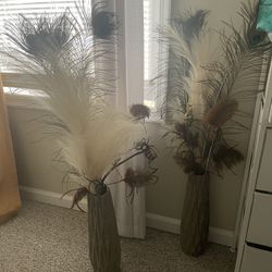 2 Tall Vases, Feathers Included 