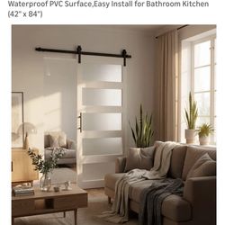 42” x 84” Sliding Barn Door, Frosted Glass with 7FT Hardware Kit Included