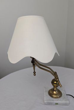 Vintage Brass Pressed, Glass Marble Base, Swing Arm Table Lamp 19.5"