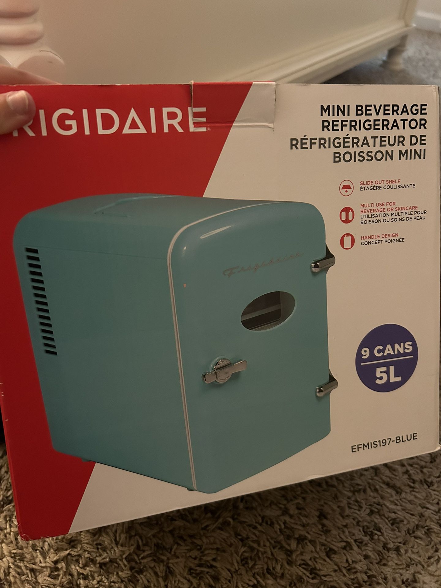blue brand new mini fridge 