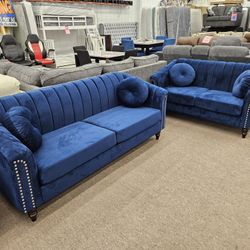 Brand New In box Blue Color Sofa Loveseat Living Room Set Special With Pillows