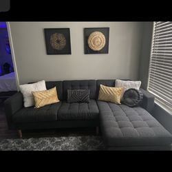 Sofa, with chaise/Gunnared dark gray/wood