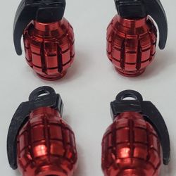 4 Grenade Red Color Valve Stem Covers Caps Auto Bicycle BMX Truck Cars