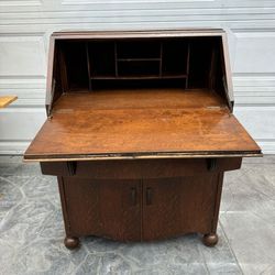 Antique 1940s circa Walnut flip front secretary desk : 17 deep x  29 1/2 L x 41 1/2H