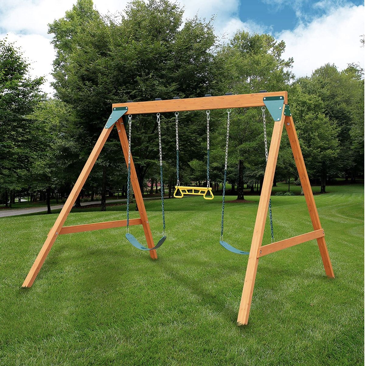New Brown Wooden Kids Swing Set