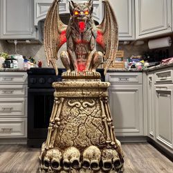 GIANT 5 Foot Tall LED Gargoyle Tombstone For Halloween - Lights Up Red - Display For Reference Only - NEW IN HUGE UNOPENED BOX