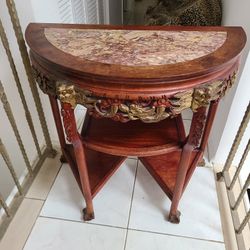 Asian Carved RoseWood Marble Table