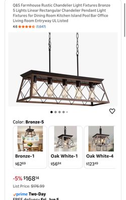 Q&S Farmhouse Rustic Chandelier Light Fixtures Bronze 5 Lights Linear Rectangular Chandelier Pendant Light Fixtures for Dining Room Kitchen Island Poo