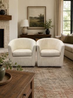 Pair of Cream Velvet Barrel Accent Chairs