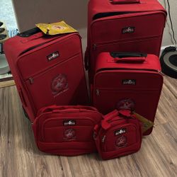 5 Piece Red Fabric Luggage Set 
