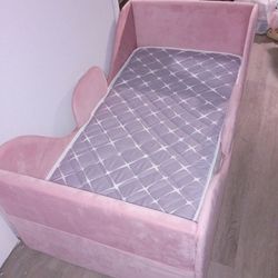 Pink Upholstered Toddler Bed with Mattress