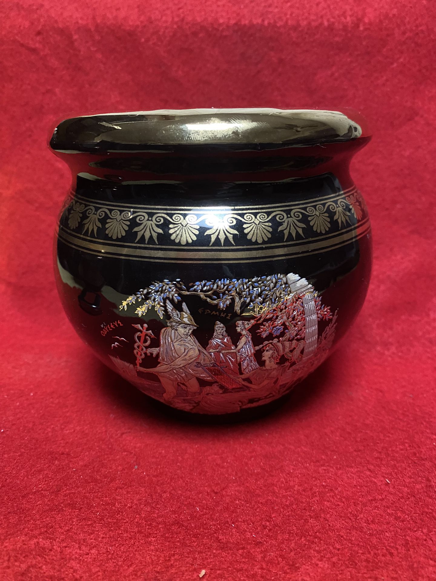 5 Inch x 4 Inch 24k Black & Gold Handmade In Greece Imported From Greece Greek Ceramic Bowl