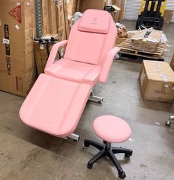 Pink Tattoo Chair with Rolling Stool