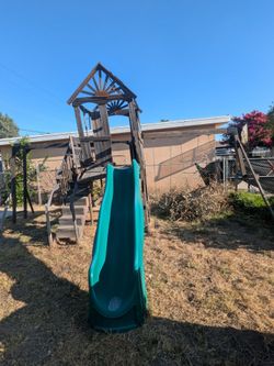 Wooden Outdoor Playset with Slide and Swings
