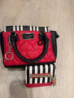 Betsey Johnson Handbag and Wallet Set red black and white