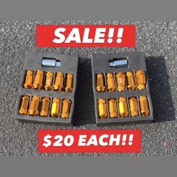 LUG NUTS SALE!! 12 X 1.50 AND 12 X 1.25 GOLD ALUMINUM LUG NUTS FOR HONDA ACURA NISSAN TOYOTA SUBARU $20 EACH SET!! 
